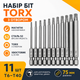 Набор насадок бит 11шт Torx 75мм Т6-Т40 с отверстием, 6-гранные магнитные 670457 - изображение 1