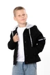 Дитяча джинсова куртка для хлопчика з капюшоном NoBrand 140 Чорний (p-20938-252454) - зображення 1