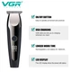 Триммер VGR V-059 для бороды и волос, аккумуляторная машинка для стрижки, 6 насадок, LED дисплей, мужской триммер для усов и окантовки - изображение 4