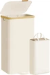 Корзина для белья с крышкой 100 л, SONGMICS LCB531WD01 контейнер для хранения, съемные вкладки, бамбуковая рама, Белый - изображение 1