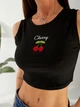 Жіночий укорочений топ у рубчик з вишивкою CHERRY ELFBERG ELF-775 42-44 Чорний (2000000984667) - зображення 5