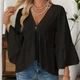 Жіноча блузка А-силуету з рукавами-дзвонами BantyBlouse, чорна, розмір M-L - зображення 2