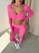 Спортивный женский костюм SV (рашгард с длинным рукавом + леггинсы с пуш-ап ефектом) Crop Top + Leggings Premium XS-S Розовый (M79PinkS) - изображение 1