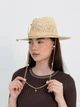 Шляпа Федора женская D.Hats из рафия с цепью золото с сердцами светло бежевая - изображение 4