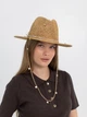 Шляпа Федора женская D.Hats из рафия с цепью золото с сердцами коричневая - изображение 3