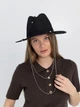 Шляпа Федора женская D.Hats из рафия с двойной цепью серебро черная - изображение 2