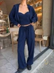 Жіночий однотонний костюм-трійка (корсет+кофта+штани) Uaclothes 48 Синій (like39477-199161361) - изображение 2