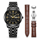 Чоловічий кварцовий годинник Poedagar Unique Men Black Leather з мінеральним склом, 2 ремінці - зображення 1