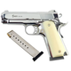 Стартовый пистолет Kuzey 911 SX shiny chrome, белые ручки, с доп. магазином (Colt 1911) - изображение 1