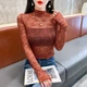 Жіночий ажурний гольф-водолазка з напівпрозорого мережива XS/S Теракотовий (100145) - изображение 2