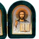 Ікона-складень "Богородиця Почаївська і Спаситель" в оксамиті арочна зелена 6х8 см - зображення 3