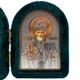 Ікона-складень "Богородиця Семистрільна та Микола Чудотворець" в оксамиті арочна зелена 6х8 см - зображення 3