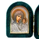 Ікона-складень "Богородиця Казанська і Спаситель" в оксамиті арочна зелена 6х8 см - зображення 2