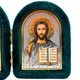 Ікона-складень "Богородиця Казанська і Спаситель" в оксамиті арочна зелена 6х8 см - зображення 3