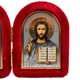 Ікона-складень "Богородиця Казанська і Спаситель" в оксамиті арочна червона 6х8 см - зображення 3