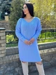 Женское платье вязаное с ажурными рукавами голубое 44-56 с1524.5082 - изображение 5