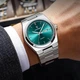Мужские наручные часы Poedagar, кварцевые, серебристые, металлический браслет, изумрудный циферблат - изображение 3
