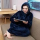 Плед с Рукавами Теплый Двухсторонний Плед-Толстовка Худи Халат с Капюшоном Домашний Huggle Hoodie 3 в 1 One Size (Синий) - изображение 2