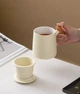 Чашка PINYU керамическая для чая с разделителем и крышкой бежевая глазурь офисная - изображение 6