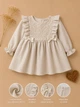 Платье льняное для девочки с кружевом “Linen Lace” Kiddo светлый бежевый 86 см - изображение 3
