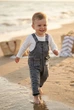 Комбінезон джинсовий з білим боді та кишенькою-ведмедиком Kiddo сірий 68 см - зображення 1