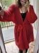 Жіночий італійський кардиган однотонний з поясом в`язаний Oversize Червоний Шерсть мохер One Size 0013/02 - зображення 2
