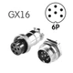 Авиационный разъем GX16 6-pin (штекер + гнездо), интерфейсный приборный коннектор цилиндрический, 6 контакта (6P), 16 мм мама-папа - изображение 1