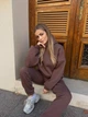 Жіночий зимовий спортивний костюм на флісі з худі оверсайз та штанами-джогерами ELFBERG BO-470 42-46 Мокко (2000001094044) - изображение 4