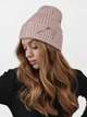 Трендовая вязаная шапка рванка с рваным декором и булавкой JOY KNIT светло-розовая - изображение 1