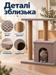 Когтеточка для кошек с домиком и платформой напольный игровой комплекс для котов и кошачий домик 84х70х40 см бежевая (60273/15S1M) - изображение 5