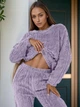 Утепленная женская пижама с узором косички зимний комплект кофта + брюки плюшевый домашний набор Фиолетовый One Size - изображение 4