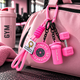 Брелок Fitness 4-в-1 для ключей и сумки - гантеля 10KG, шейкер, диск и ремешок с карабином, розовый - изображение 4