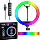 Лампа кільцева RGB LED для фото відео макіяжу та стримів діаметром 26 см із регулюванням яскравості теплим холодним і природним світлом кріпленням для телефона USB-живленням кольоровими режимами MJ26 чорна для селфі блогінгу та створення контенту - зображення 3