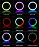 Лампа кільцева RGB LED для фото відео макіяжу та стримів діаметром 26 см із регулюванням яскравості теплим холодним і природним світлом кріпленням для телефона USB-живленням кольоровими режимами MJ26 чорна для селфі блогінгу та створення контенту - зображення 6