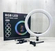 Лампа кольцевая RGB LED для фото видеосъемки макияжа и стримов диаметром 33 см с регулировкой яркости 10 уровней теплым холодным и естественным светом 168 светодиодами держателем для смартфона USB-питанием MJ33 черная для создания контента - изображение 5