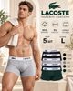 Мужские боксеры Lacoste комплект 5 шт с белой резинкой 2 черные, темно-синие, серые и темно-зеленые размер L (LC01-5-01) - изображение 1