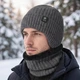 Мужской зимний теплый комплект, вязаная шапка + хомут снуд, зимний набор 56-60 см из акрила с искусственным мехом Серый - изображение 2