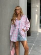 Сорочка з бавовни oversize з необробленими краями 42-48 рожевий/блакитний - зображення 1