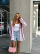 Сорочка з бавовни oversize з необробленими краями 42-48 рожевий/блакитний - зображення 2