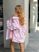 Сорочка з бавовни oversize з необробленими краями 42-48 рожевий/блакитний - зображення 4