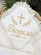 Крыжма для мальчика Family Tradition велюровая махра сатин с вышивкой и кружевом 100х100 см белая Молящийся ангел - изображение 2