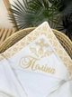 Крыжма для девочки Family Tradition велюровая махра сатин с вышивкой 100х100 см белая Золотой узор - изображение 2