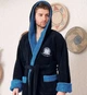 Мужской махровый халат Massimo Monelli 3XL темно-синий с голубым кантом - изображение 2