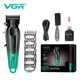 Машинка для стрижки волос аккумуляторная профессиональная 7000 RPM VGR V-662 Green, 6 насадок, LED дисплей - изображение 8