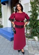 Женский юбочный костюм со стразами и кружевом (037660901) Бордовый з поясом 54-56 - изображение 2