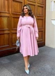 Вечірня сукня міді святова з довгими рукавами (010220301) Рожевий 62-64 - зображення 1