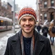 Мужская вязаная шапка ручной работы PRIGRIZ Norway бини фактурная, оранжево-серая, 50-58 - изображение 1