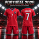 Детская футбольная форма Криштиану Роналду Cristiano Ronaldo №7 Португалия Portugal 2026 красная, футболка + шорты, размер 26, рост 140–150 см - изображение 1