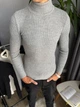 Чоловічий зимовий светр вовняний теплий класичний гольф у рубчик приталений під горло М Сірий - зображення 4