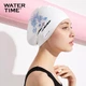WATERTIME / Шапочка для плавання Shuichuan для жінок із захистом вух, силіконова, стійка до хлору, професійна, великого розміру, не обв'язуюча, біла - изображение 4